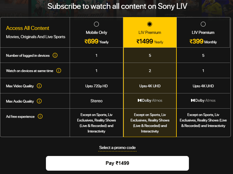 Sony-LIV Subscription