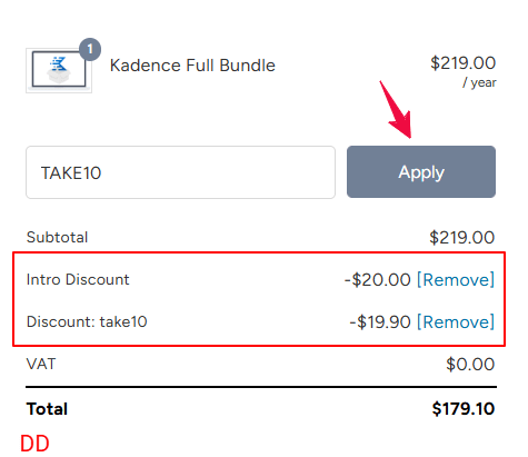 Checkout Kadence WP with TAKE10 Code