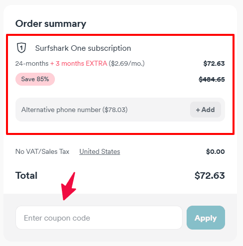 Surfshark order summary - DealsDekho Surfshark order summary